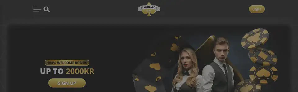 Blackjack Citys startsida med 100 % välkomstbonus upp till 2 000 kr