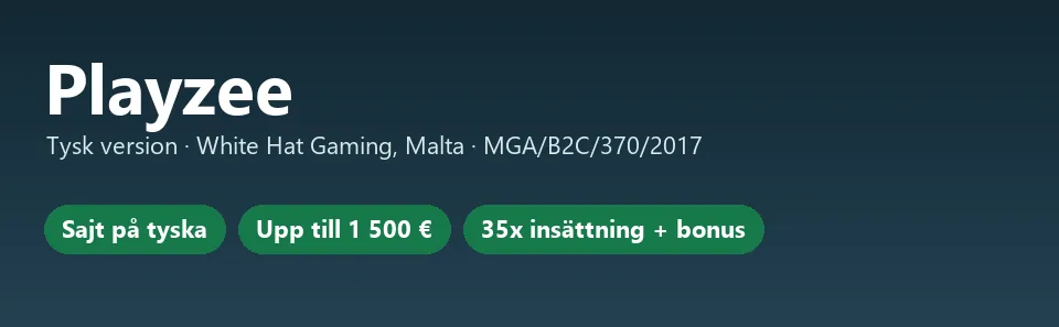 Faktakort för Playzee: tysk version, White Hat Gaming på Malta och licens MGA/B2C/370/2017