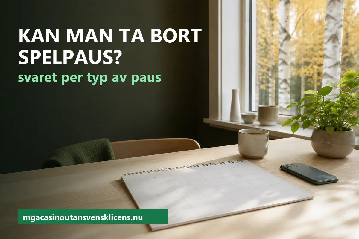 Kan man ta bort Spelpaus? – en uppslagen kalender, en kopp och en mobil på ett ljust köksbord i morgonljus