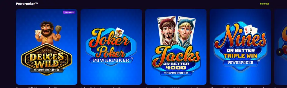 Lonkeros rad med Powerpoker-spel: Deuces Wild, Joker Poker, Jacks or Better 4000 och Nines or Better