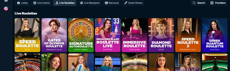 Valhalla Wins flik Live Roulettes med bord från Ezugi, Pragmatic Play, Lucky Streak, Playtech och Evolution