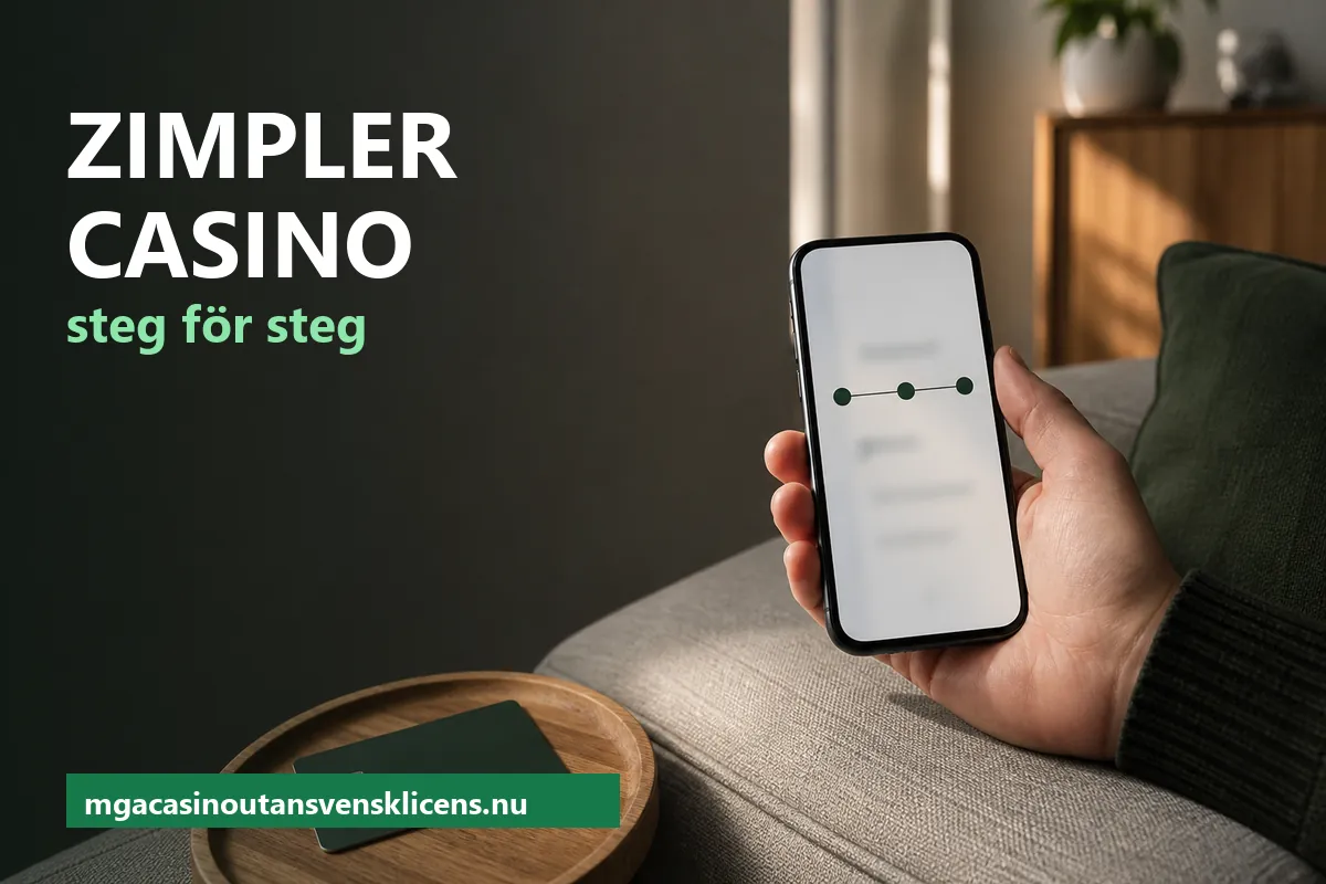 Hand som håller en mobil med en grön stegindikator i ett vardagsrum – Zimpler på casino utan svensk licens steg för steg