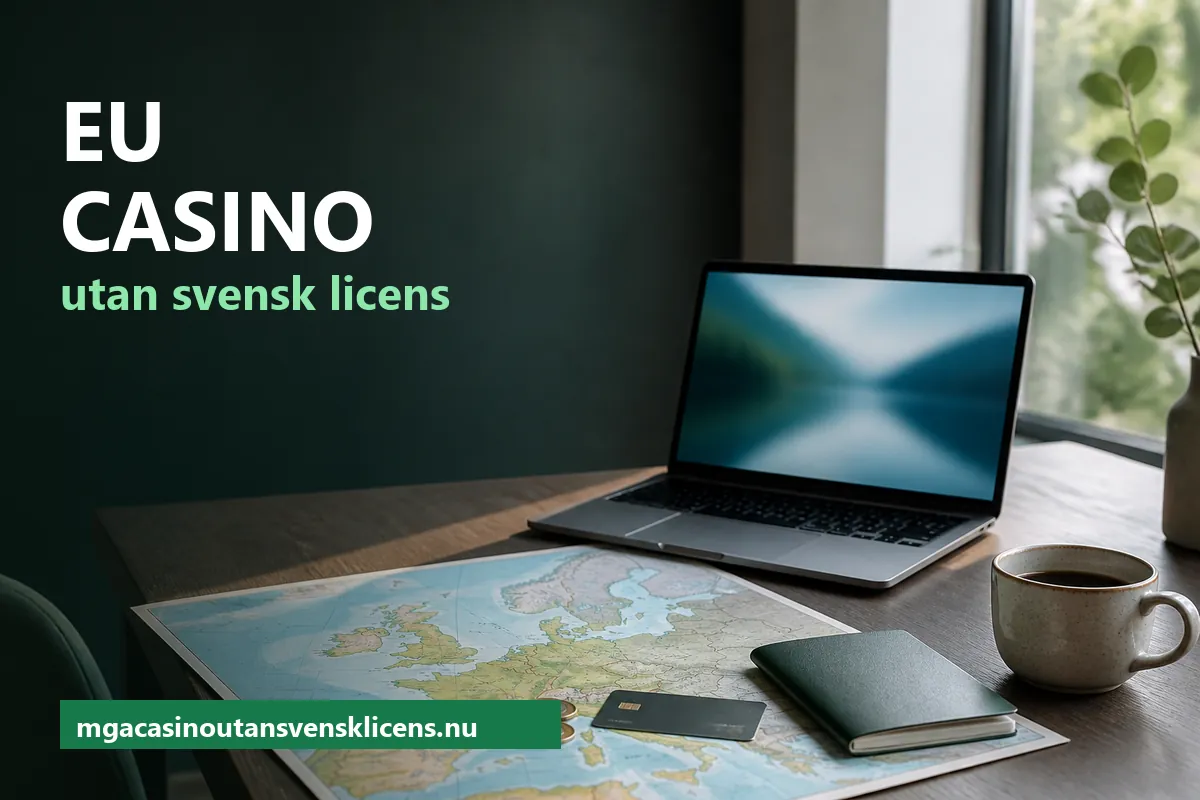 Europakarta, bankkort och euromynt bredvid en bärbar dator – EU casino utan svensk licens
