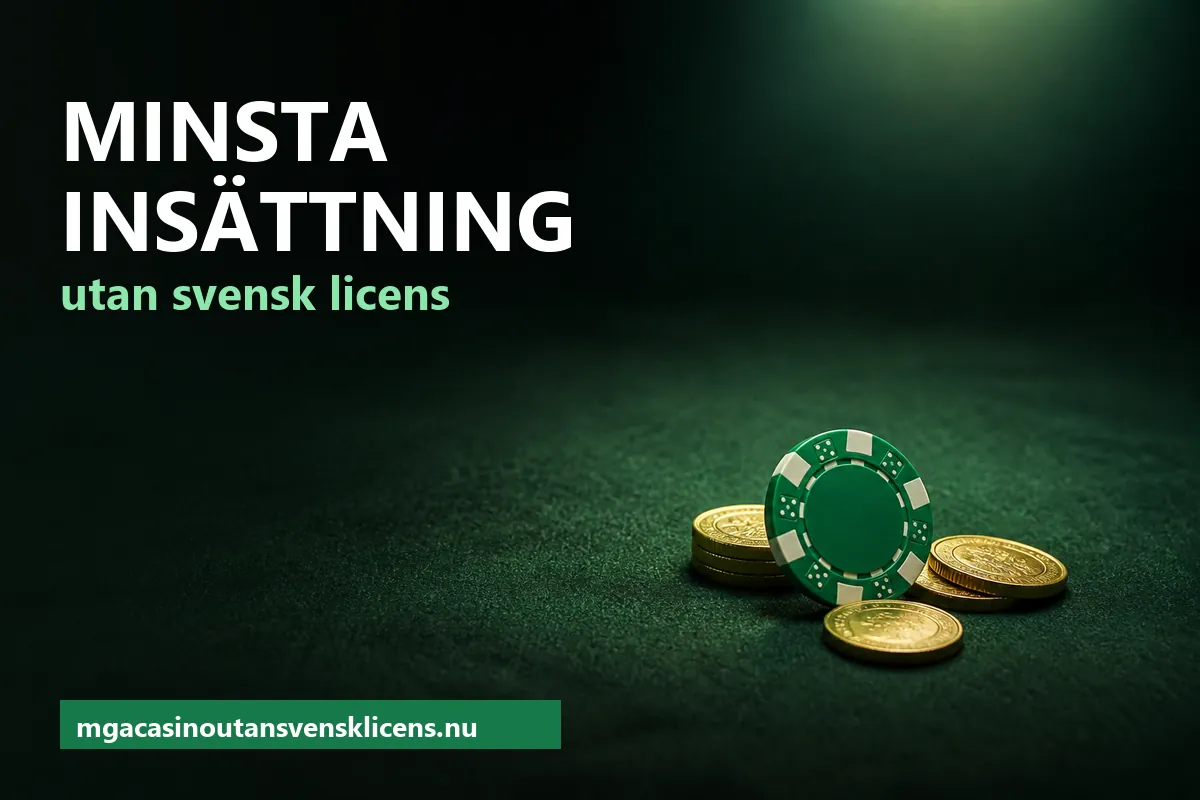 Några få mynt och en enda spelmarker på ett mörkgrönt bord – minsta insättning på casino utan svensk licens