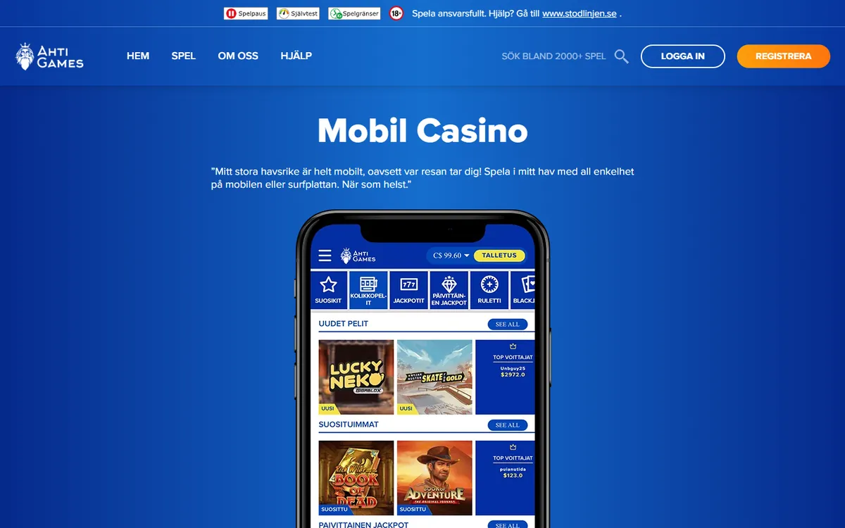 Ahti Games mobil- och appsida