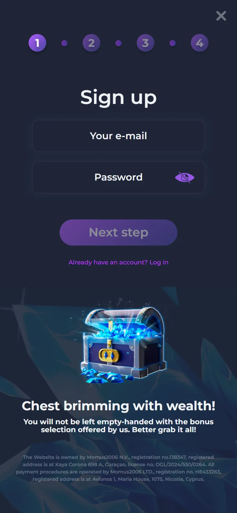 Betitall registrering i mobilen, steg 1 av 4