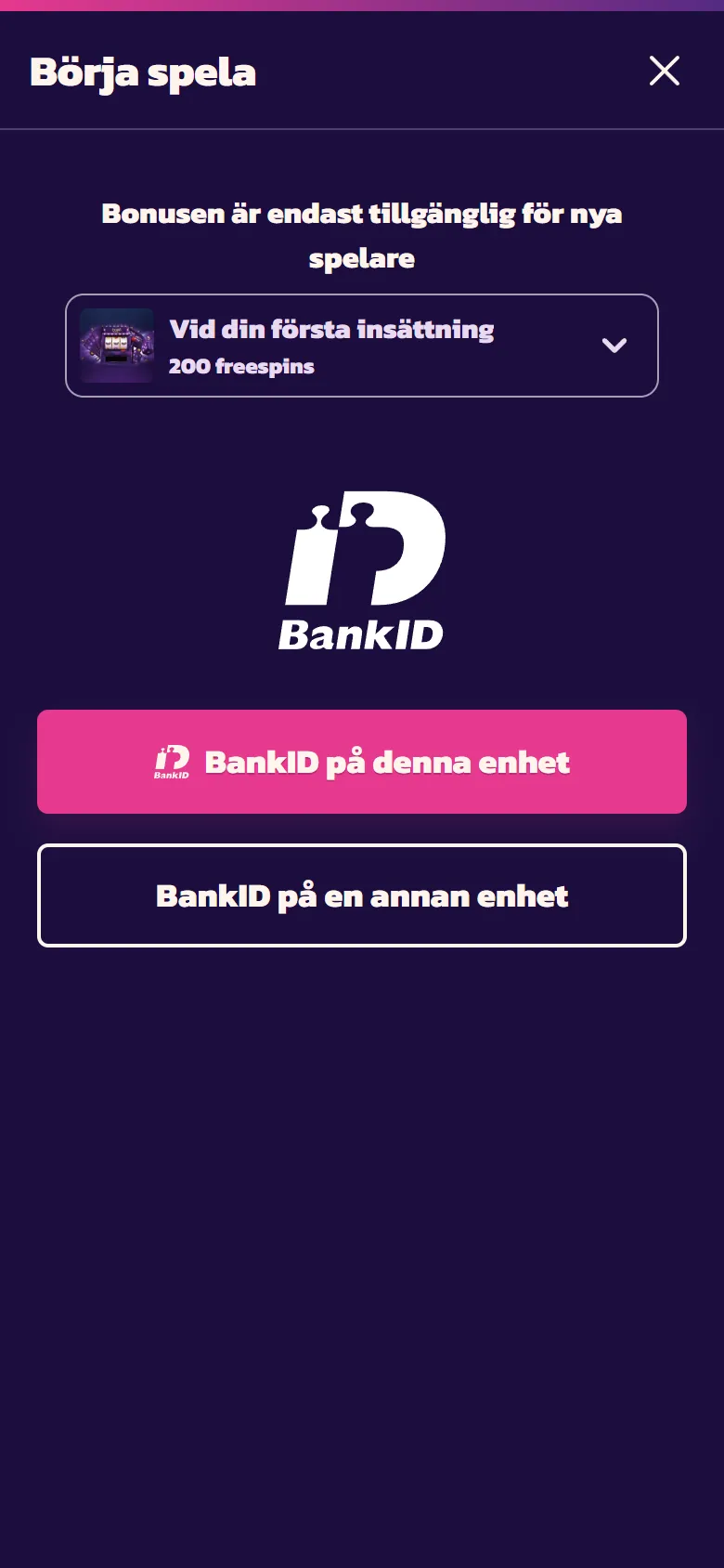 Casino Epic inloggning med BankID på mobilen