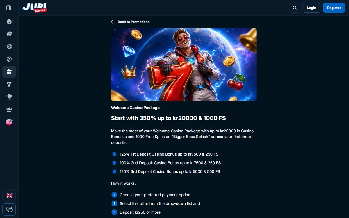 Jupi Casino bonus – välkomstpaketet i tre steg