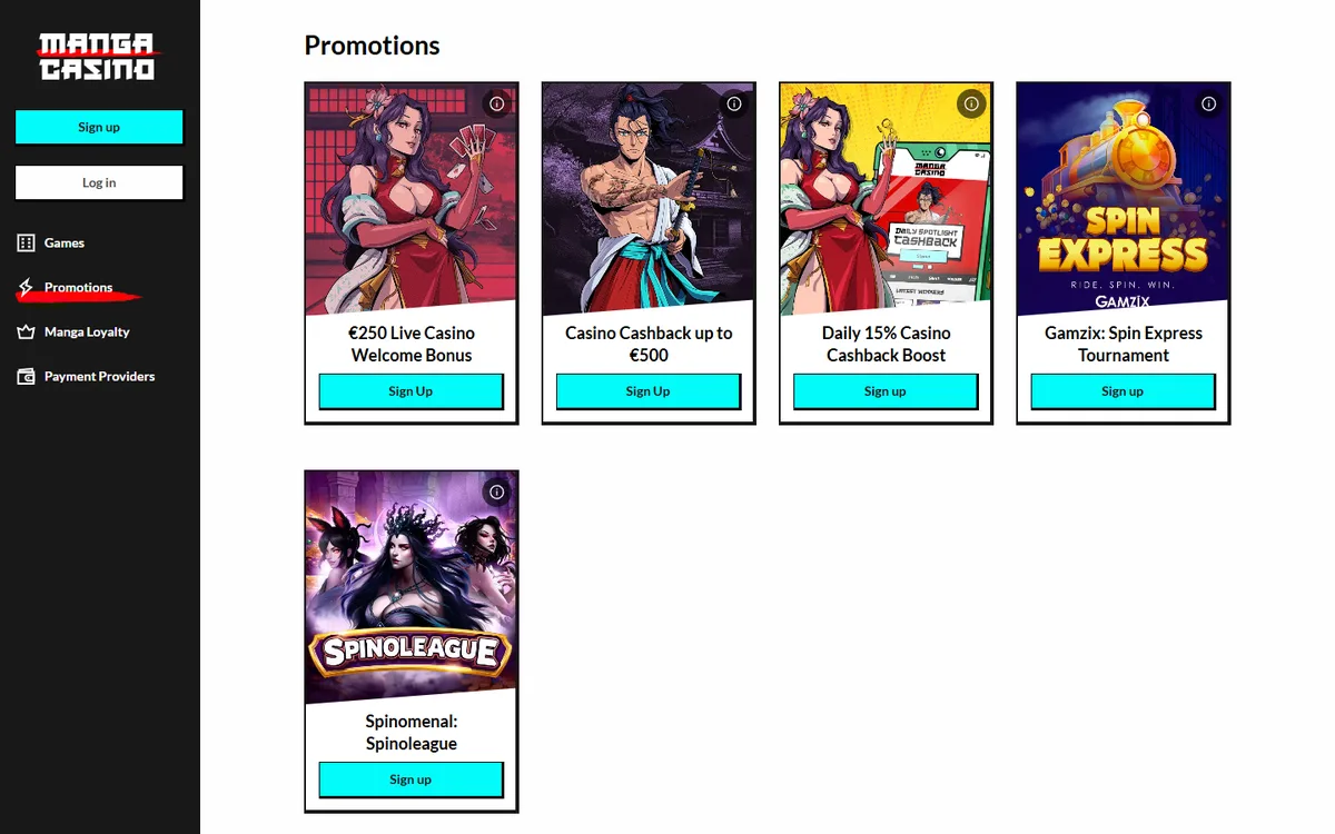 Manga Casino bonus och kampanjer