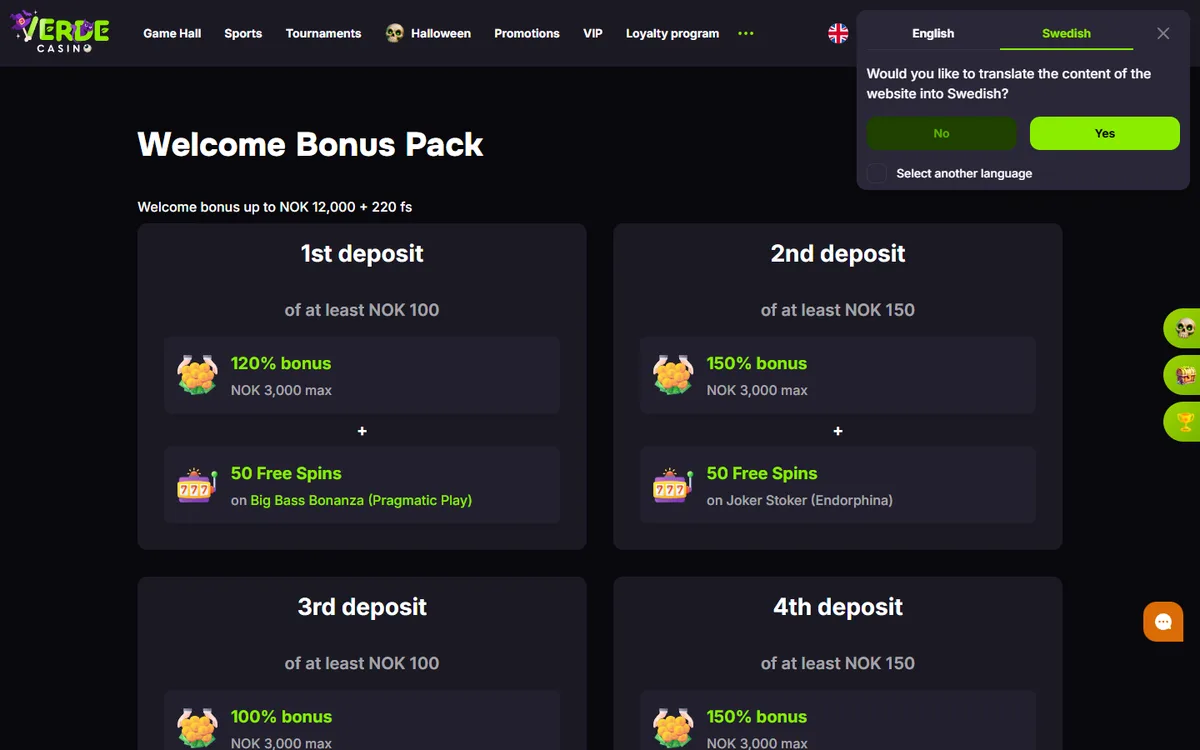 Verde Casino bonus – Welcome Bonus Pack