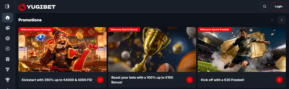Startsidan hos YugiBet, 12 oktober 2026