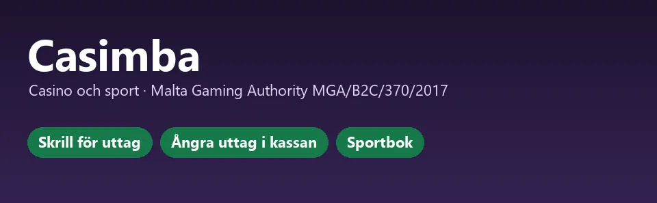Casimba i korthet: Skrill för uttag, sportbok